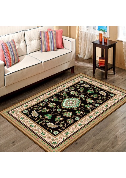 Kaymaz Dot Taban Yıkanabilir Dijital Baskı Sarmaşık Desenli Salon Halısı 100 x 600