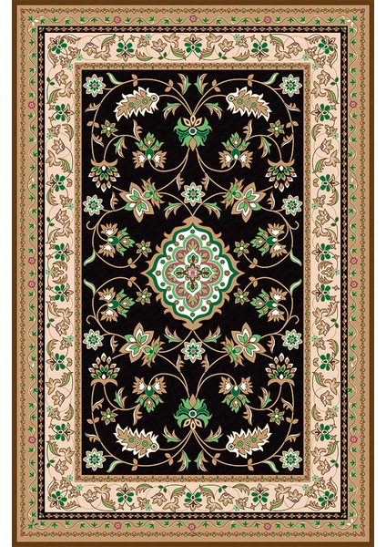 Kaymaz Dot Taban Yıkanabilir Dijital Baskı Sarmaşık Desenli Salon Halısı 100 x 600