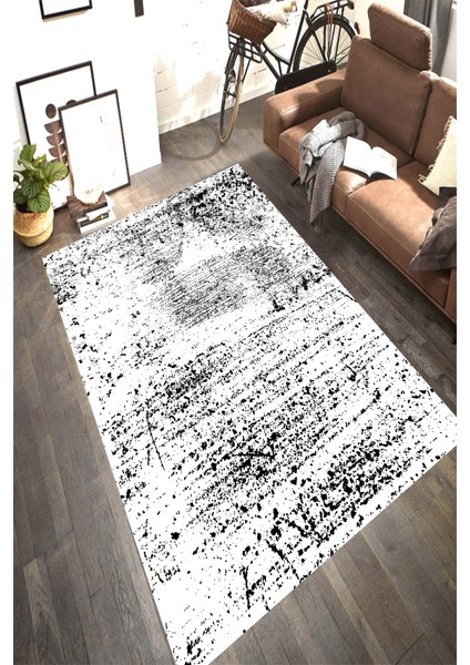 Kaymaz Dot Taban Yıkanabilir Dijital Baskı Eskitme Efektli Boya Sıçramaları Salon Halısı 100 x 600