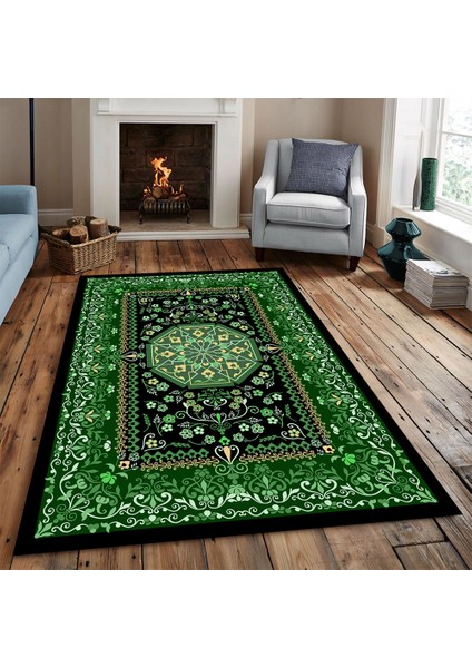 Kaymaz Dot Taban Yıkanabilir Dijital Baskı Çiçek Bağı Desenli Salon Halısı 80 x 100