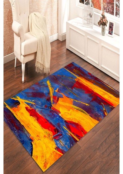 Kaymaz Dot Taban Yıkanabilir Dijital Baskı Karışık Yağlı Boyama Çalışması Salon Halısı 80 x 120
