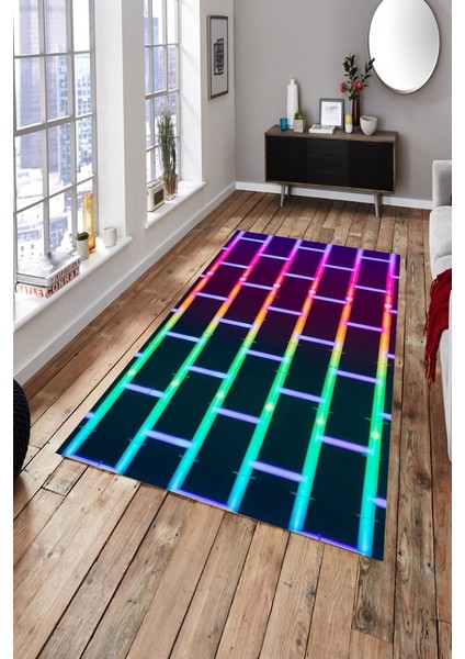 Kaymaz Dot Taban Yıkanabilir Dijital Baskı Modern Duvar Ve Renkler Tasarımı Salon Halısı 80 x 120