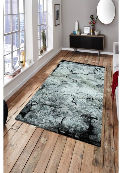Kaymaz Dot Taban Yıkanabilir Dijital Baskı Çatlak Duvar Ve Silik Desenler Salon Halısı 80 x 250
