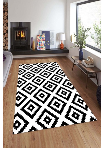 Kaymaz Dot Taban Yıkanabilir Dijital Baskı Pikselli Kareler Salon Halısı 80 x 100