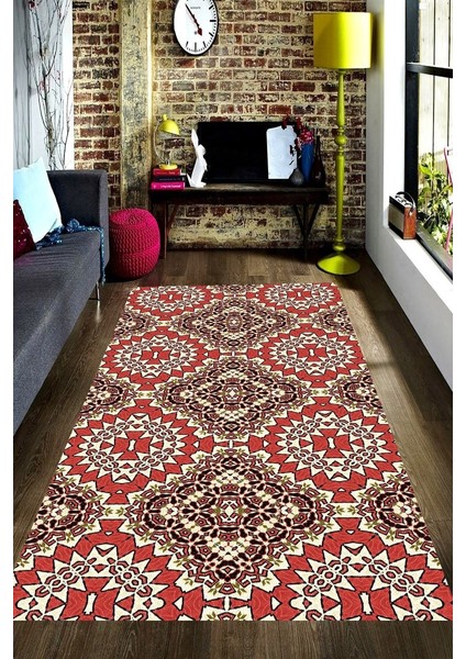 Kaymaz Dot Taban Yıkanabilir Dijital Baskı Geometrik Retro Renkler Halı Deseni Salon Halısı 80 x 100