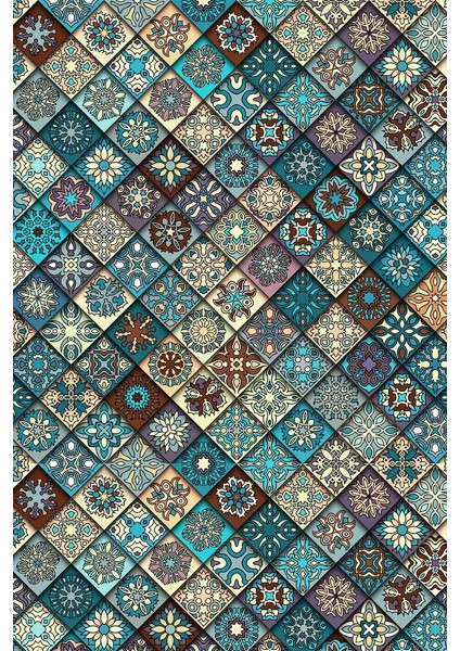 Kaymaz Dot Taban Yıkanabilir Dijital Baskı İslamik Mermer Desenleri Salon Halısı 80 x 200