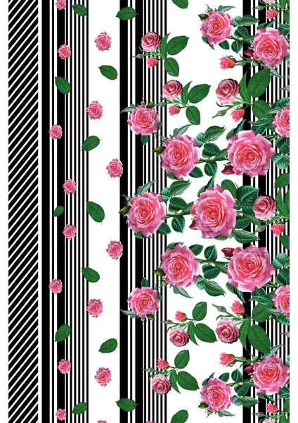 Kaymaz Dot Taban Yıkanabilir Dijital Baskı Ekose Ve Pembe Güller Salon Halısı 80 x 600
