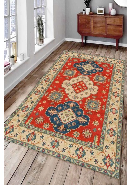 Kaymaz Dot Taban Yıkanabilir Dijital Baskı Çerçeve Halı Ve İslamik Figürler Salon Halısı 80 x 100