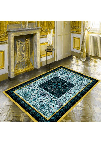Kaymaz Dot Taban Yıkanabilir Dijital Baskı Klasik Osmanlı Saray Desenli Salon Halısı 80 x 100