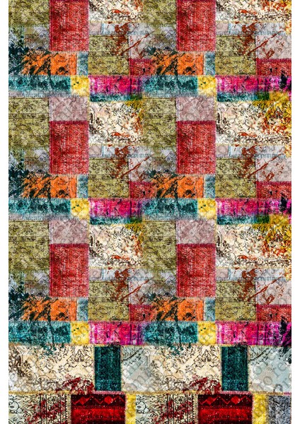 Kaymaz Dot Taban Yıkanabilir Dijital Baskı Modern Renkli Eskitme Salon Halısı 80 x 100