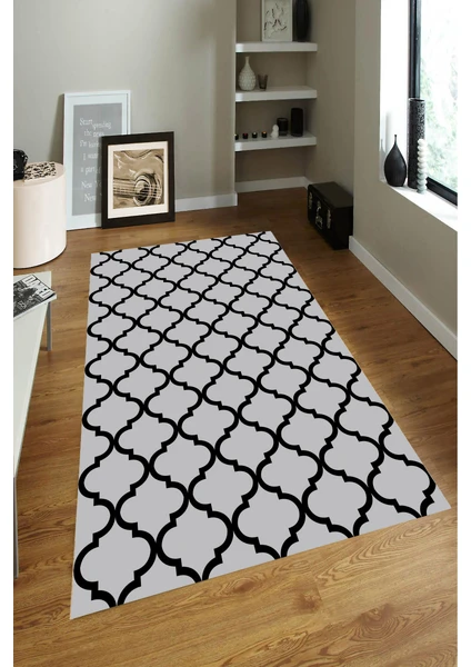 Kaymaz Dot Taban Yıkanabilir  Dijital Baskı Geometrik Tasarımlı Salon Halısı 80 x 100