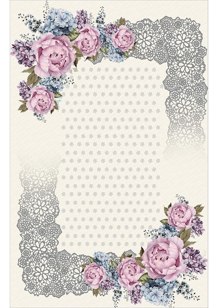 Kaymaz Dot Taban Yıkanabilir Dijital Baskı Açelya Çiçeği Desenli Salon Halısı 80 x 100