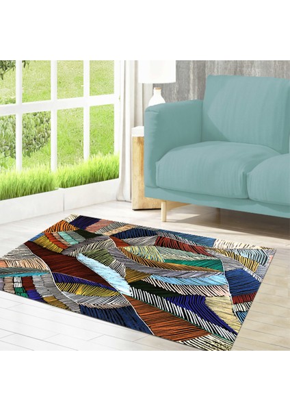 Kaymaz Dot Taban Yıkanabilir Dijital Baskı Abstract Tüy Desenli Salon Halısı 80 x 250