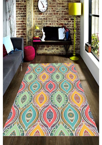 Kaymaz Dot Taban Yıkanabilir Dijital Baskı Göz Motifli Salon Halısı 80 x 100