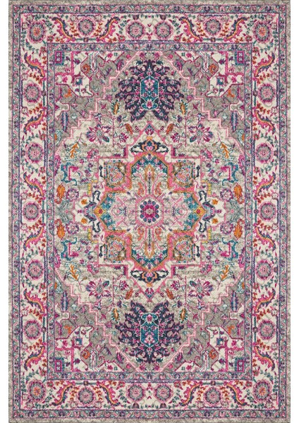 Kaymaz Dot Taban Yıkanabilir Dijital Baskı Mor Motifli Kilim Desenli Salon Halısı 80 x 100