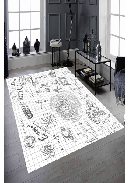 Kaymaz Dot Taban Yıkanabilir Dijital Baskı Eğitici Keşif Desenli Salon Halısı 80 x 100
