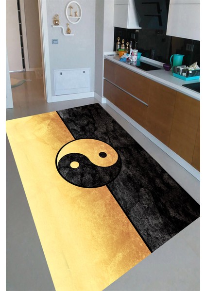 Kaymaz Dot Taban Yıkanabilir Dijital Baskı Denge Tasarımlı Mutfak Halısı 80 x 200
