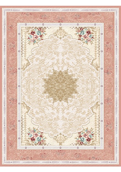 Kaymaz Dot Taban Yıkanabilir Dijital Baskı Özel Tasarım Osmanlı Desenli Salon Halısı 80 x 200