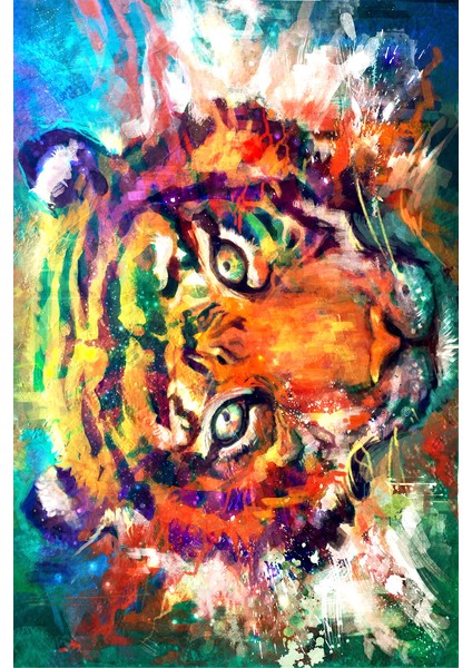 Kaymaz Dot Taban Yıkanabilir Dijital Baskı Pastel Renkler Kaplan Desenli Salon Halısı 80 x 100