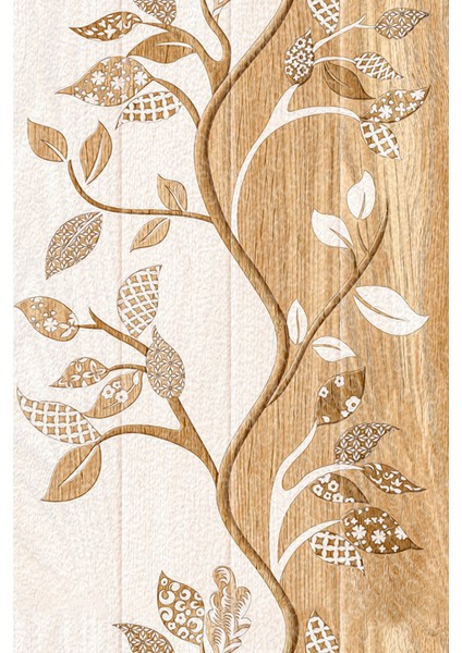 Kaymaz Dot Taban Yıkanabilir Dijital Baskı Ahşap Ağaç Dalları Desenli Salon Halısı 180 x 280