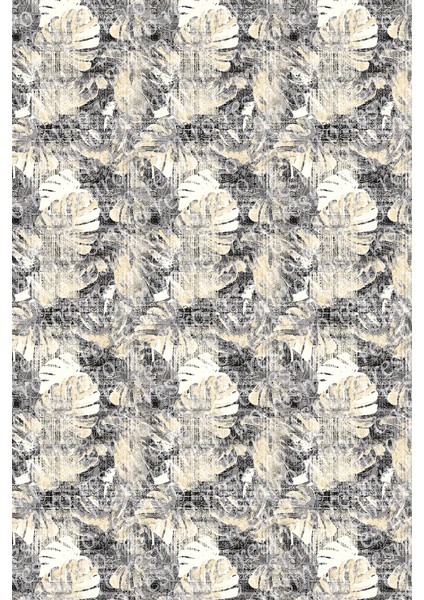Kaymaz Dot Taban Yıkanabilir Dijital Baskı Mat Yaprak Desenli Salon Halısı 80 x 100