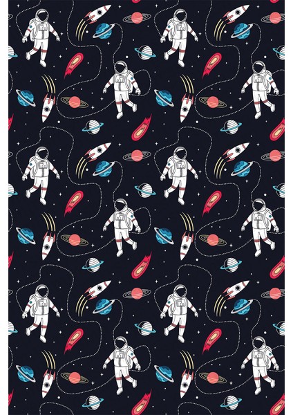 Kaymaz Dot Taban Yıkanabilir  Dijital Baskı Uzaydaki Astronot Tasarımlı Çocuk Halısı 80 x 120