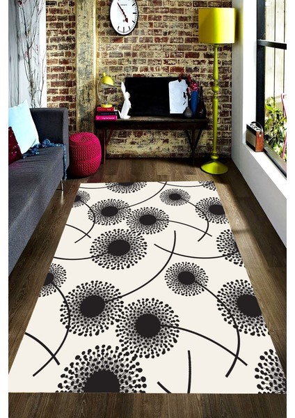 Kaymaz Dot Taban Yıkanabilir Dijital Baskı Polen Tasarımlı Salon Halısı 200 x 300