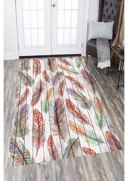 Kaymaz Dot Taban Yıkanabilir Dijital Baskı Tahta ve Tüy Desenli Salon Halısı 80 x 600