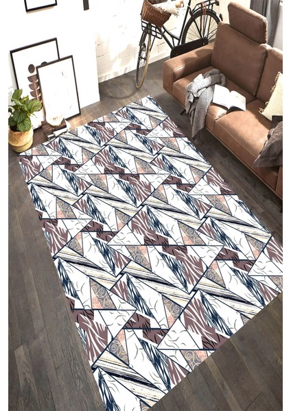 Kaymaz Dot Taban Yıkanabilir Dijital Baskı Modern Geometrik Desenli Salon Halısı 80 x 250