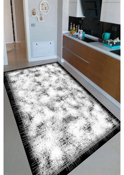 Kaymaz Dot Taban Yıkanabilir Dijital Baskı Çift Renk İplik Desenli Mutfak Halısı 180 x 280