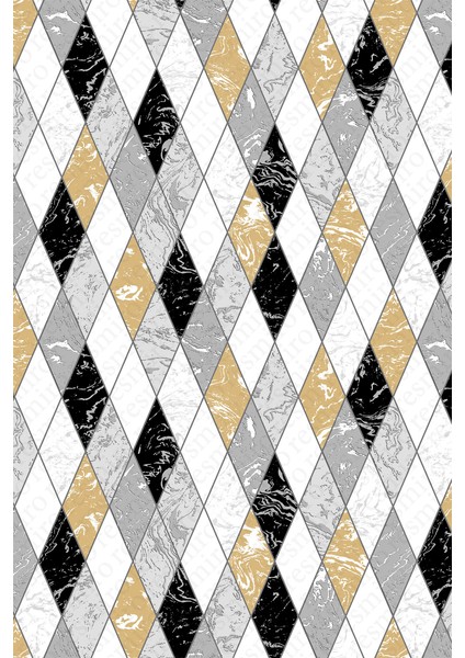 Kaymaz Dot Taban Yıkanabilir Dijital Baskı Baklava Mermer Desenli Salon Halısı 200 x 250