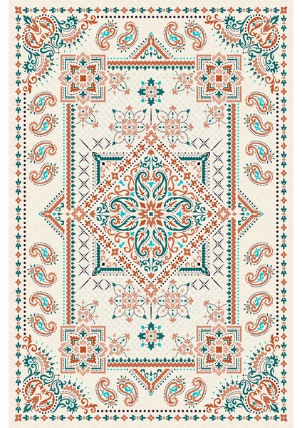 Kaymaz Dot Taban Yıkanabilir Dijital Baskı Osmanlı Modern Çizimli Salon Halısı 200 x 250