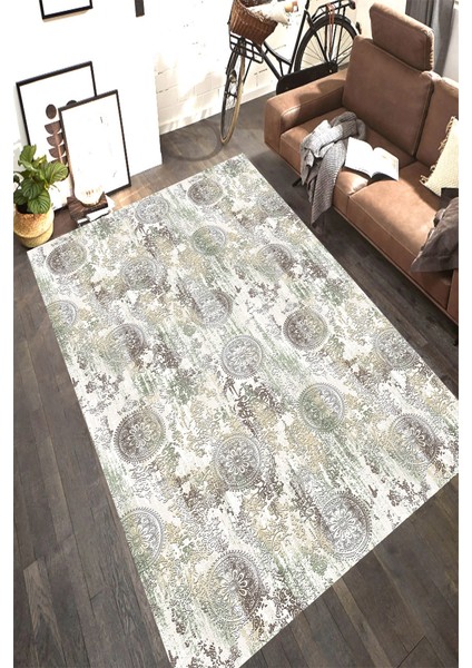 Kaymaz Dot Taban Yıkanabilir Dijital Baskı Eskitme Yansıma Desenli Salon Halısı 80 x 100