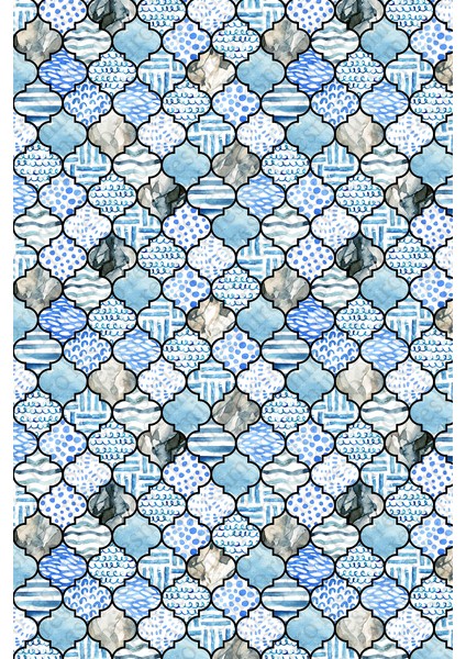 Kaymaz Dot Taban Yıkanabilir Dijital Baskı Mavi Tonlu Modern Vektörel Desenli Salon Halısı 80 x 100