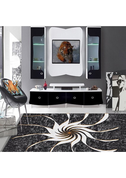 Kaymaz Dot Taban Yıkanabilir Dijital Baskı Rüzgar Gülü Desenli Salon Halısı 80 x 200