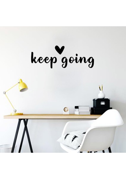- El Yazısı ile Yazılmış Keep Going Duvar Yazısı Sticker 60X21CM - Siyah