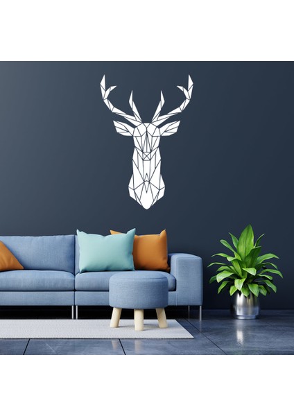 - Dekoratif Şekilde Oluşturulmuş Ön Görünüm Geyik Sticker 60X41CM - Beyaz