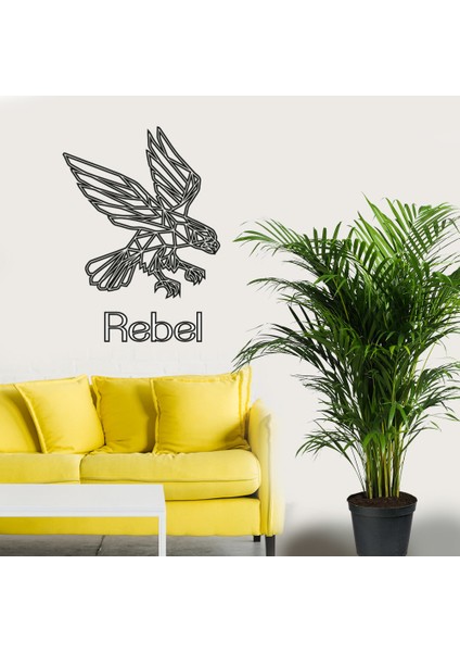 - Rebel Yazısı ve Yırtıcı Kartal Duvar Yazısı Sticker 60X42CM - Siyah