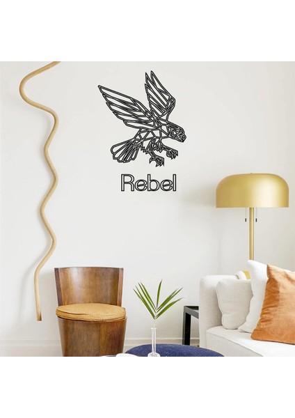 - Rebel Yazısı ve Yırtıcı Kartal Duvar Yazısı Sticker 60X42CM - Siyah