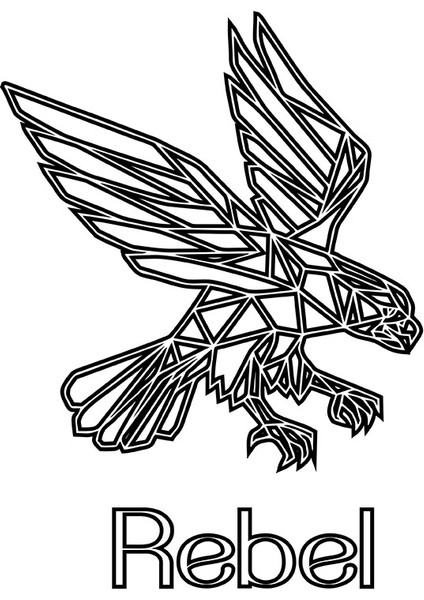 - Rebel Yazısı ve Yırtıcı Kartal Duvar Yazısı Sticker 60X42CM - Siyah