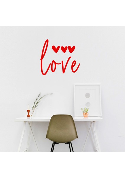 - El Yazısı ile Yazılmış Love Duvar Yazısı Sticker 60X53CM - Kırmızı
