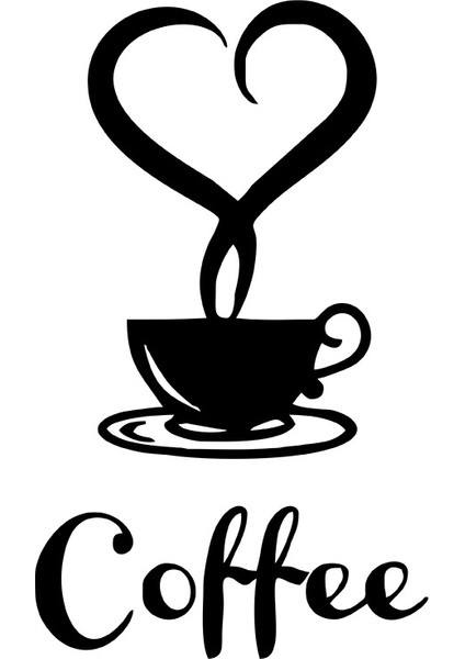 - El Yazısı ile Yazılmış Kalp Şekli Fincan ve Coffe Yazısı Sticker 60X58CM - Siyah