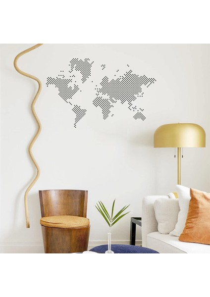 - Nokta Nokta Dünya Haritası Duvar Oda Salon Iş Yeri Için Sticker 60X38CM - Siyah fiyatları