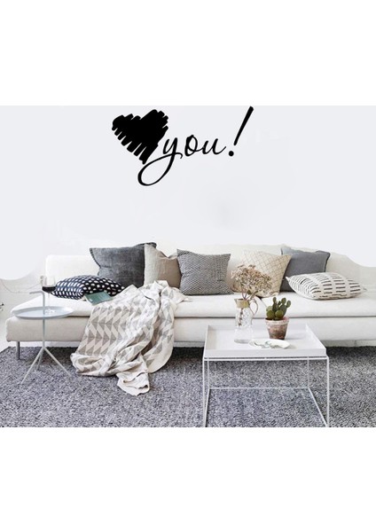 - El Yazısı ile Yazılmış Kalp Şekli ve You Yazısı Sticker 60X33CM - Siyah