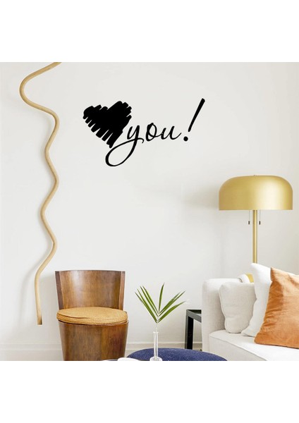 - El Yazısı ile Yazılmış Kalp Şekli ve You Yazısı Sticker 60X33CM - Siyah
