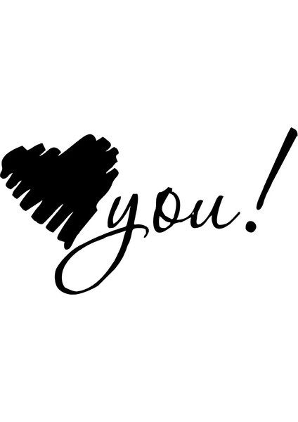 - El Yazısı ile Yazılmış Kalp Şekli ve You Yazısı Sticker 60X33CM - Siyah