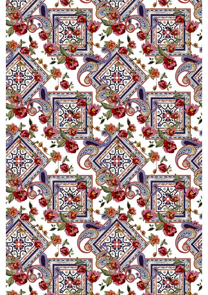 Kaymaz Dot Taban Yıkanabilir Dijital Baskı Geometrik Çiçek Desenli Mutfak Halısı 200 x 250