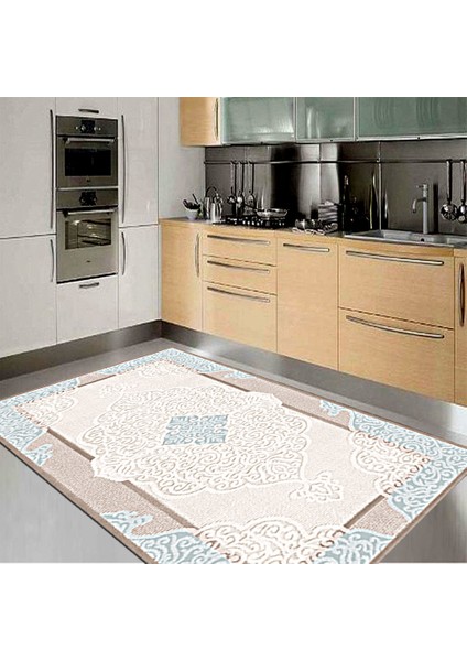 Kaymaz Dot Taban Yıkanabilir Dijital Baskı Osmanlı Kabartma Desenli Mutfak Halısı 180 x 280