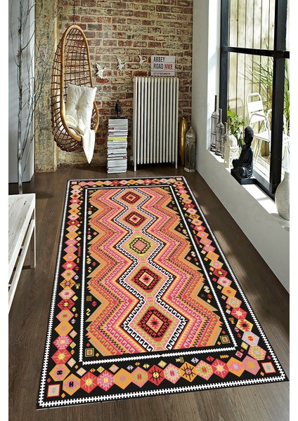 Kaymaz Dot Taban Yıkanabilir Dijital Baskı Otantik Osmanlı Kilim Desenli Salon Halısı 80 x 250