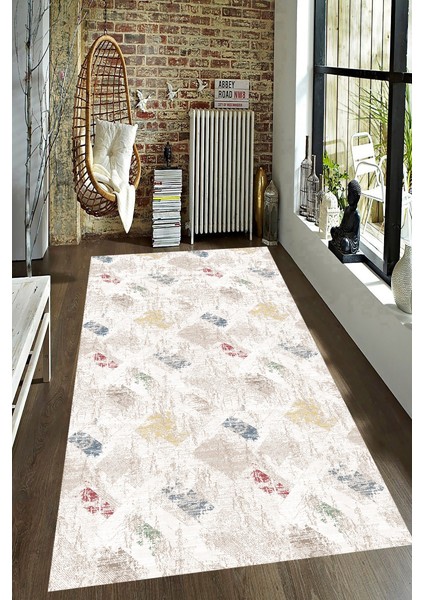 Kaymaz Dot Taban Yıkanabilir Dijital Baskı Çapraz Çizim Eskitme Desenli Salon Halısı 80 x 100